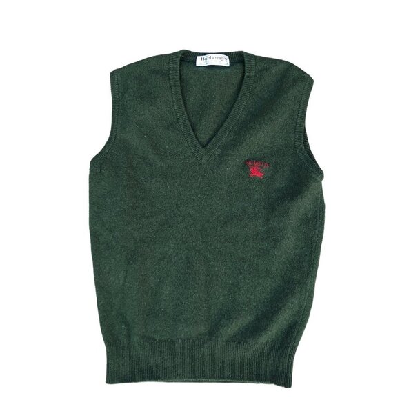 VINTAGE Burberry Wool Sweater Vest Green Large - Picture 5 of 6